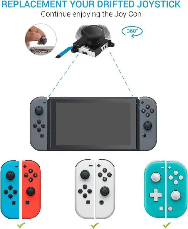 Alt view image 3 of 7 - JoyCon Replacement 4 Pack, Analog Thumb Stick for Switch Joy-Con Controller & Switch Lite, Left/Right Analog Joystick with Thumbstick Grips & Screws