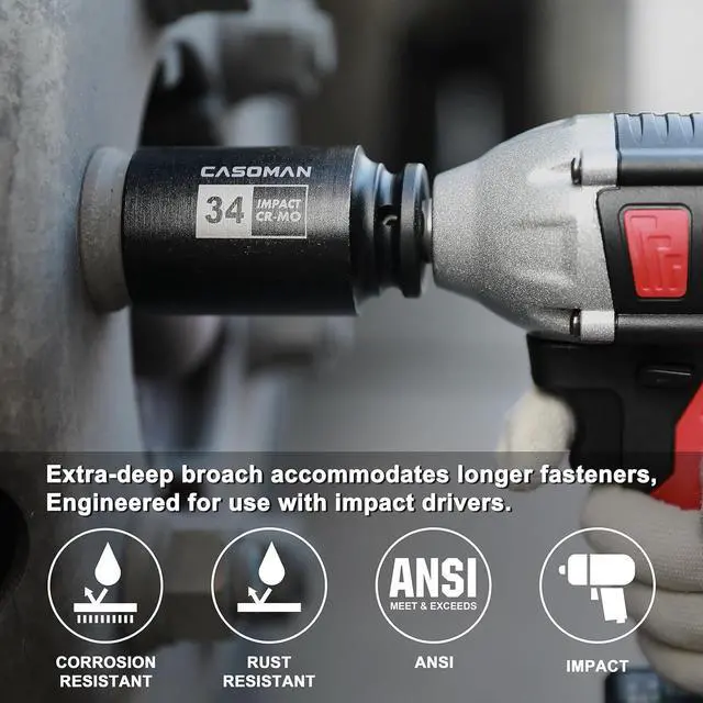 Alt view image 5 of 7 - CASOMAN large socket set 1/2- Inch Drive Deep Spindle Axle Nut Impact Socket Set, 6 Point, CR-MO, Metric, 29mm-38mm, 9-Piece 1/2" Dr. Deep Impact Socket Set