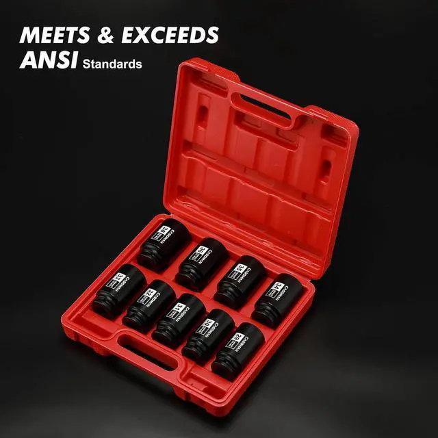 Alt view image 7 of 7 - CASOMAN large socket set 1/2- Inch Drive Deep Spindle Axle Nut Impact Socket Set, 6 Point, CR-MO, Metric, 29mm-38mm, 9-Piece 1/2" Dr. Deep Impact Socket Set
