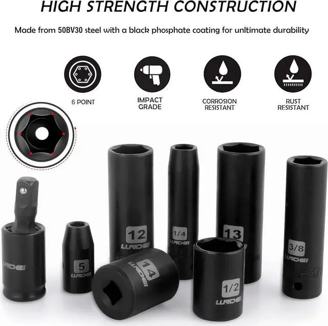 Alt view image 6 of 7 - LLNDEI 1/4Drive Impact Socket Set, 52 PCS Mechanic Tool Set with 72-Tooth Ratchet & Adapter, CR-V, Metric and SAE Sockets Storage Kit for Household Automotive Repair DIY Project