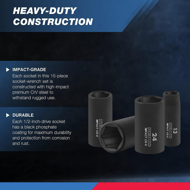 Infinity 6-Piece 1-Inch Drive Jumbo Shallow Impact Socket Set – Metric 80-105mm, CR-MO, With Metal Case