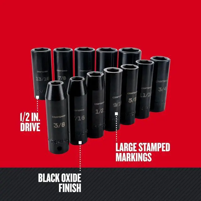 Alt view image 3 of 6 - CRAFTSMAN Deep Impact Socket Set, SAE, 1/2-Inch Drive, 6-Point, 12 Pieces (CMMT15886)