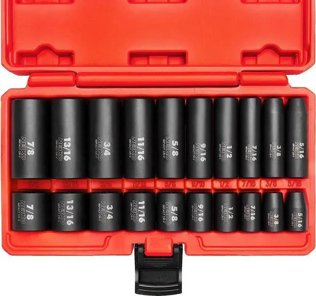 Main image of NEIKO 02434A 3/8-Inch-Drive Standard and Deep Impact Socket Set, 6-Point SAE Sizes from 5/16" to 7/8", CrV Steel, 20 Pieces