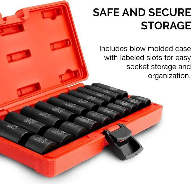 Alt view image 3 of 6 - NEIKO 02434A 3/8-Inch-Drive Standard and Deep Impact Socket Set, 6-Point SAE Sizes from 5/16" to 7/8", CrV Steel, 20 Pieces