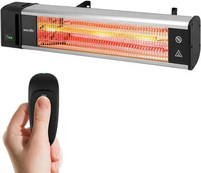 Main image of SereneLife Infrared Outdoor Electric Space Heater, Wall Mounted Heater, 1500 W, Electric Patio Heater w/Remote Control 29" x 6" for Restaurant, Patio, Backyard, Garage, Decks Black