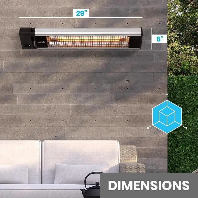 Alt view image 2 of 7 - SereneLife Infrared Outdoor Electric Space Heater, Wall Mounted Heater, 1500 W, Electric Patio Heater w/Remote Control 29" x 6" for Restaurant, Patio, Backyard, Garage, Decks Black