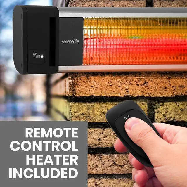 Alt view image 5 of 7 - SereneLife Infrared Outdoor Electric Space Heater, Wall Mounted Heater, 1500 W, Electric Patio Heater w/Remote Control 29" x 6" for Restaurant, Patio, Backyard, Garage, Decks Black