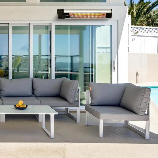 Alt view image 6 of 7 - SereneLife Infrared Outdoor Electric Space Heater, Wall Mounted Heater, 1500 W, Electric Patio Heater w/Remote Control 29" x 6" for Restaurant, Patio, Backyard, Garage, Decks Black