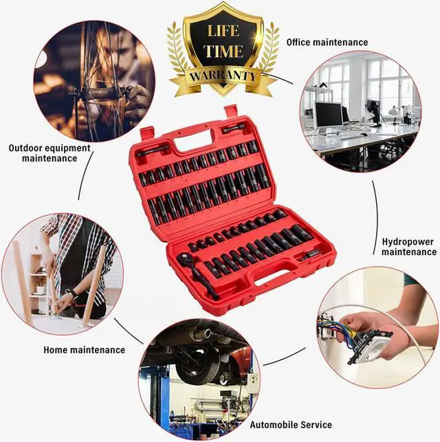 Alt view image 4 of 7 - LLNDEI 1/4Drive Impact Socket Set, 52 PCS Mechanic Tool Set with 72-Tooth Ratchet & Adapter, CR-V, Metric and SAE Sockets Storage Kit for Household Automotive Repair DIY Project