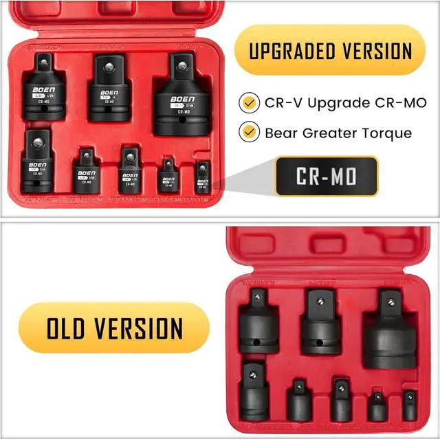 Alt view image 2 of 7 - 8 Piece Impact Socket Adapter and Reducer Set, 1/4" 3/8" 1/2" 3/4" Drive Socket Adapter Set with Durable Case for Impact Driver Conversions (Upgraded)