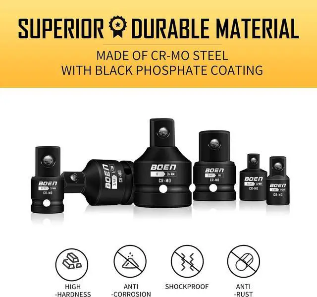 Alt view image 5 of 7 - 8 Piece Impact Socket Adapter and Reducer Set, 1/4" 3/8" 1/2" 3/4" Drive Socket Adapter Set with Durable Case for Impact Driver Conversions (Upgraded)