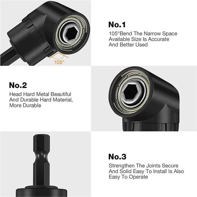 Alt view image 4 of 7 - Impact Grade Driver Sockets Adapter Extension Set Drill Bit 3Pcs 1/4 3/8 1/2" Universal Socket Adapter Set and Right Angle Drill 105 Degree Right Angle Screwdriver set Drill Hex Bit Socket Adapter