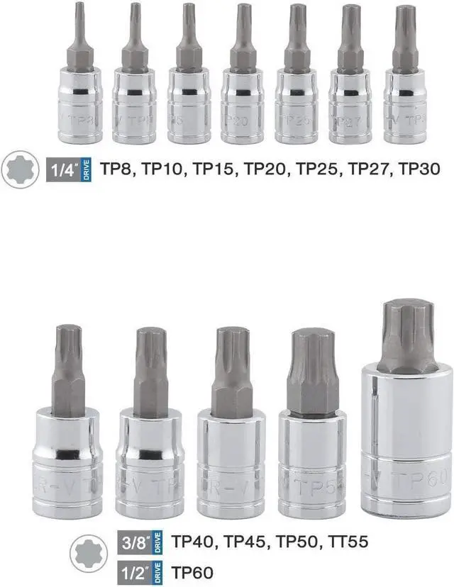 Alt view image 2 of 5 - Neiko 10086A 6 Point Torx Plus Bit Socket Set, 1/4-Inch, 3/8-Inch and 1/2-Inch Drive, TP8 - TP60, 12-Piece