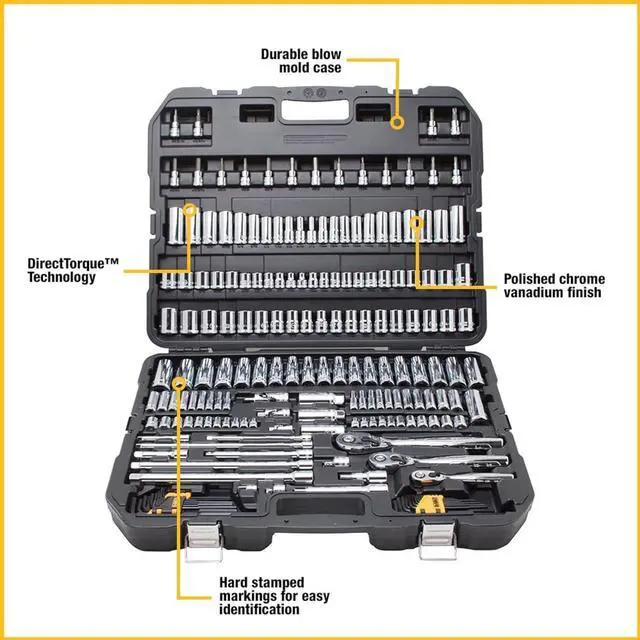 Alt view image 3 of 7 - DEWALT Mechanics Tool Set, SAE and Metric, 1/2, 1/4, 3/8 Drive Sizes, 192-Piece (DWMT75049)