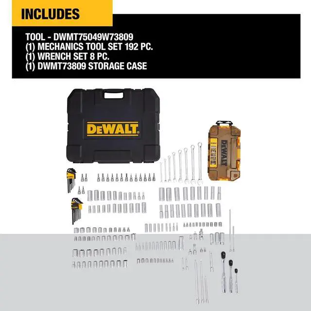 Alt view image 2 of 7 - DEWALT Mechanics Tool Set, SAE and Metric, 1/2, 1/4, 3/8 Drive Sizes, 192-Piece (DWMT75049)