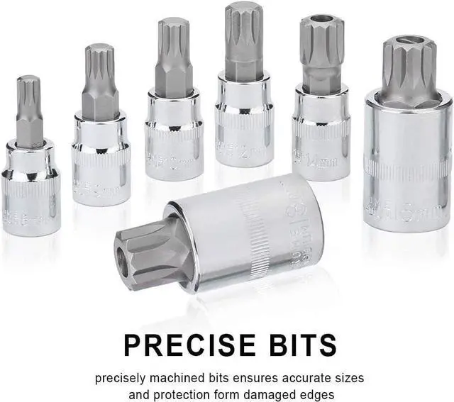 Alt view image 4 of 7 - Renekton Triple Square Spline Bit Socket Set XZN,Tamper Proof,1/2" 3/8" 1/4" Drive,M4 - M18,S2 Steel,10 Pieces