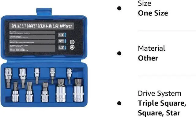 Alt view image 7 of 7 - Renekton Triple Square Spline Bit Socket Set XZN,Tamper Proof,1/2" 3/8" 1/4" Drive,M4 - M18,S2 Steel,10 Pieces
