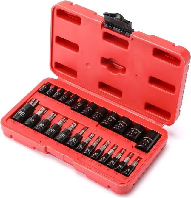 Alt view image 7 of 7 - MIXPOWER 25 Piece Torx Bit and Socket Set, 13 Star Bits (T8- T60) & 12 E-Torx Sockets (E4-E22), Professional Grade Auto & Motorcycle Mechanic Set
