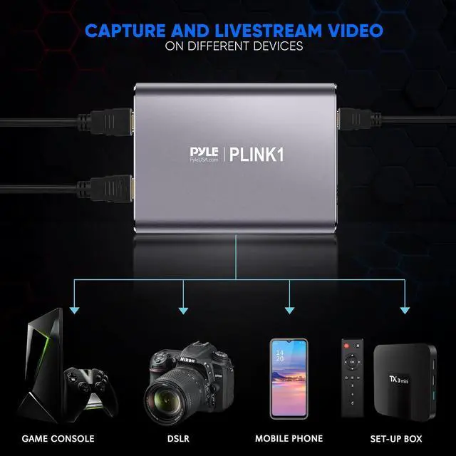 Alt view image 3 of 7 - PyleUsa Capture Card - Full HD 1080p 4K HDMI-to-USB Audio-Video Via DSLR Camcorder Action Cam, Ultra Low Latency, Record to Computer for Gaming, Streaming, Conference or Live Broadcasting - PLINK1