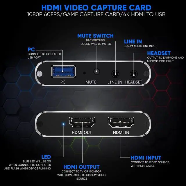 Alt view image 2 of 7 - PyleUsa Capture Card - Full HD 1080p 4K HDMI-to-USB Audio-Video Via DSLR Camcorder Action Cam, Ultra Low Latency, Record to Computer for Gaming, Streaming, Conference or Live Broadcasting - PLINK1
