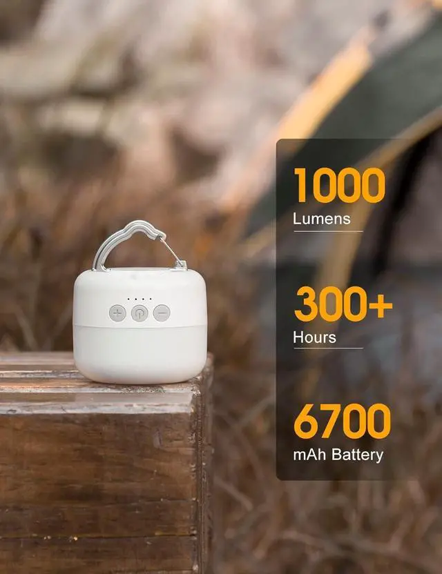 Alt view image 7 of 7 - LED Camping Lantern Rechargeable 1000LM, Up to 300H Running Time Camping Tent Light, 6700mAh Emergency Light for Hurricane, Power Outages, Home, Hiking, Water-Resistant