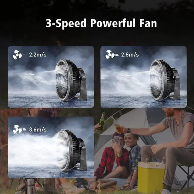 Alt view image 3 of 7 - Camping Fan with Led Lantern - 10000mAh 8inch Rechargeable Battery Operated Tent Fan with Light and Hanging Hook for Outdoor Camping Tent RV Travel Fishing Hurricane Emergency Power Outage