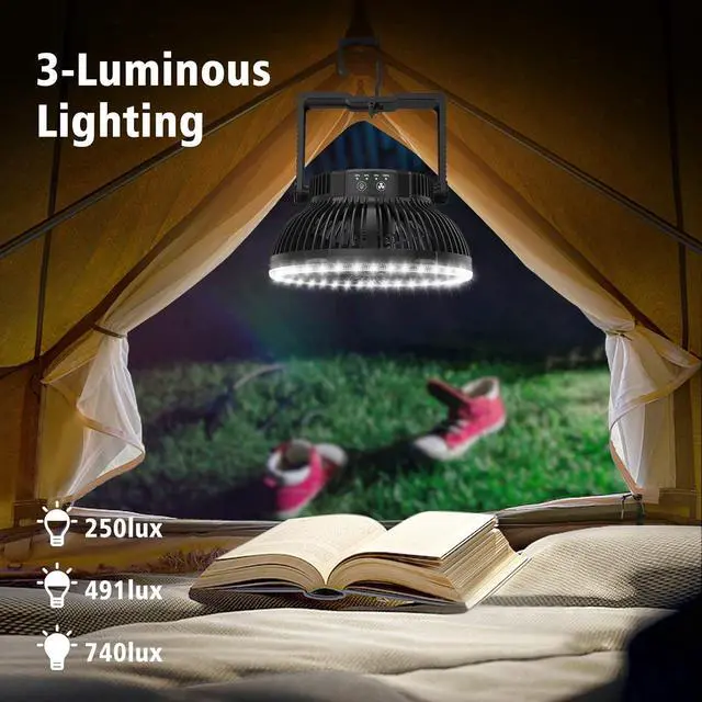 Alt view image 4 of 7 - Camping Fan with Led Lantern - 10000mAh 8inch Rechargeable Battery Operated Tent Fan with Light and Hanging Hook for Outdoor Camping Tent RV Travel Fishing Hurricane Emergency Power Outage