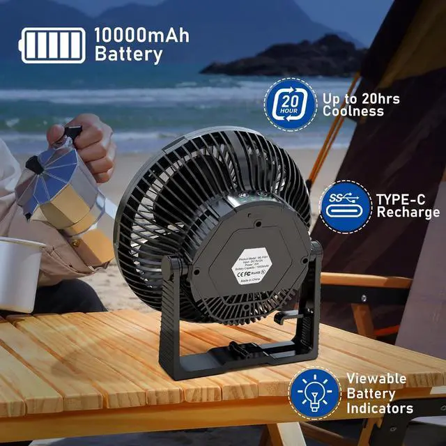 Alt view image 5 of 7 - Camping Fan with Led Lantern - 10000mAh 8inch Rechargeable Battery Operated Tent Fan with Light and Hanging Hook for Outdoor Camping Tent RV Travel Fishing Hurricane Emergency Power Outage