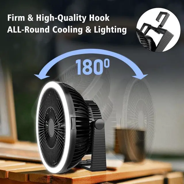 Alt view image 6 of 7 - Camping Fan with Led Lantern - 10000mAh 8inch Rechargeable Battery Operated Tent Fan with Light and Hanging Hook for Outdoor Camping Tent RV Travel Fishing Hurricane Emergency Power Outage