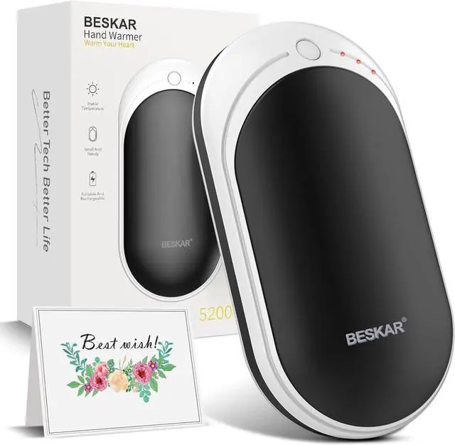 Main image of BESKAR Rechargeable Hand Warmer, 5200mAh Electric Hand Heater, Double-Sided Heating, USB Quick Charge, Portable Pocket Hand Warmer for Outdoor, Golf, Raynauds - Winter Gift