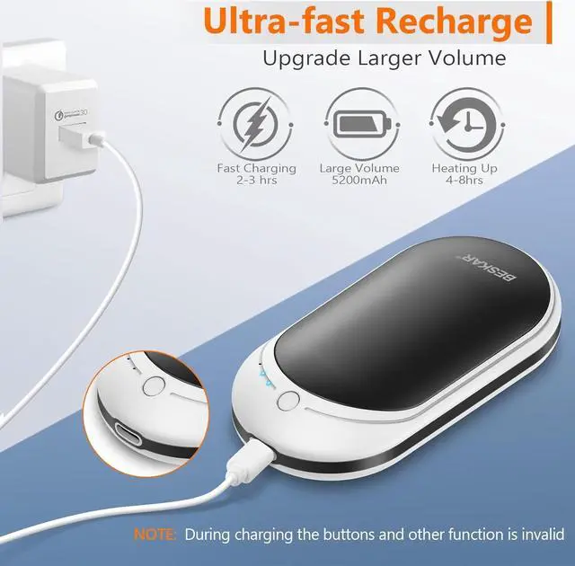 Alt view image 5 of 7 - BESKAR Rechargeable Hand Warmer, 5200mAh Electric Hand Heater, Double-Sided Heating, USB Quick Charge, Portable Pocket Hand Warmer for Outdoor, Golf, Raynauds - Winter Gift
