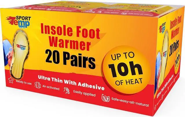 Main image of Insole Foot Warmers (20 Pairs) - Up to 10 Hours of Heat, Easily Apply with Adhesive - Ultra Thin, Easy, All Natural - Air Activated, Odorless Hot Insole Warmers - Sport Temp