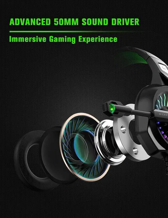 Alt view image 4 of 7 - ZIUMIER Z20 Gaming Headset for PS4, PS5, Xbox One, PC, Wired Over-Ear Headphone with Noise Isolation Microphone, RGB LED Light, Surround Sound,Green