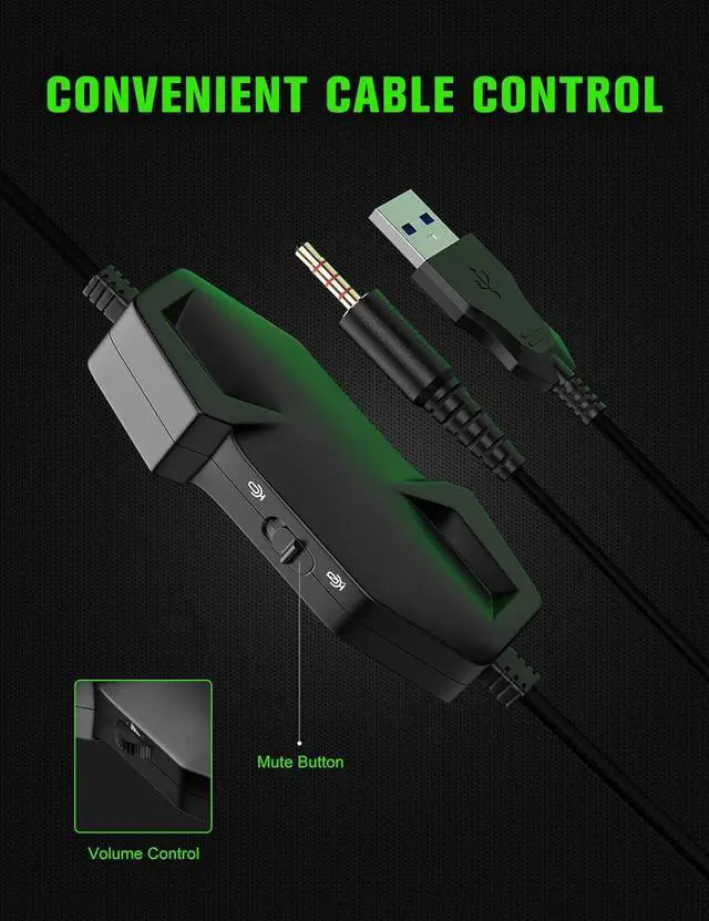 Alt view image 5 of 7 - ZIUMIER Z20 Gaming Headset for PS4, PS5, Xbox One, PC, Wired Over-Ear Headphone with Noise Isolation Microphone, RGB LED Light, Surround Sound,Green