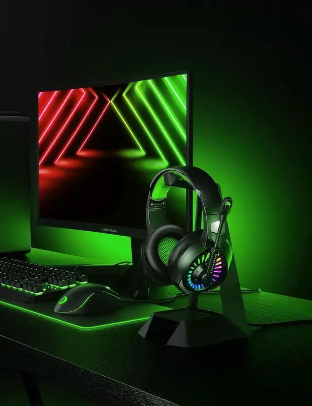 Alt view image 6 of 7 - ZIUMIER Z20 Gaming Headset for PS4, PS5, Xbox One, PC, Wired Over-Ear Headphone with Noise Isolation Microphone, RGB LED Light, Surround Sound,Green