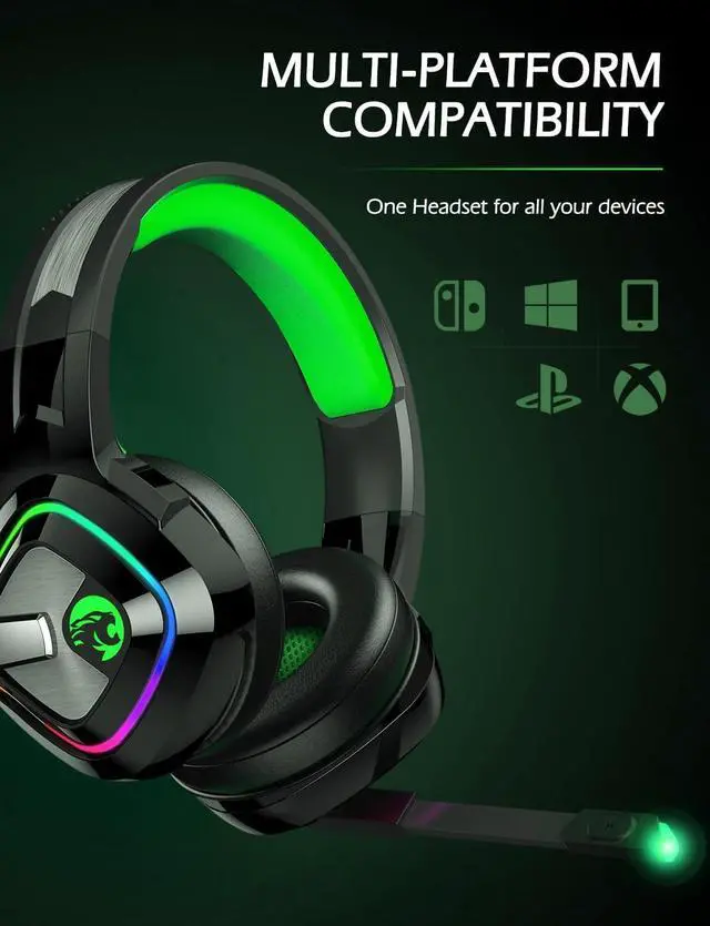 Alt view image 6 of 7 - ZIUMIER Gaming Headset PS4 Headset, Xbox One Headset with Noise Canceling Mic and RGB Light, PC Headset with Stereo Surround Sound, Over-Ear Headphones for PC, PS4, PS5,Xbox One, Laptop (Green)