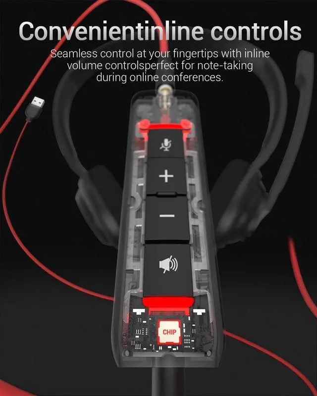 Alt view image 5 of 7 - HW02 USB Computer Headset with Clear Chat Microphone Lightweight On-Ear Wired Headset for MS Teams Skype Webinars Call Center and More (Black)