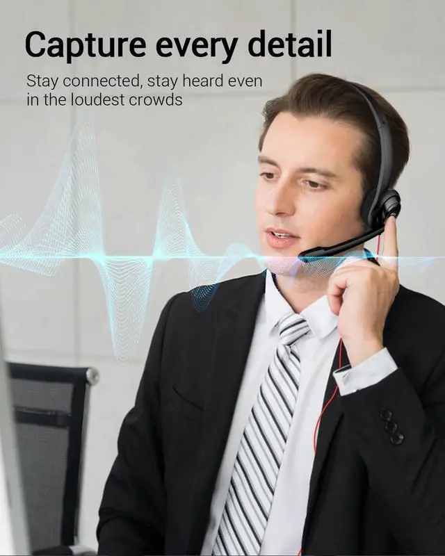 Alt view image 2 of 7 - HW02 USB Computer Headset with Clear Chat Microphone Lightweight On-Ear Wired Headset for MS Teams Skype Webinars Call Center and More (Black)