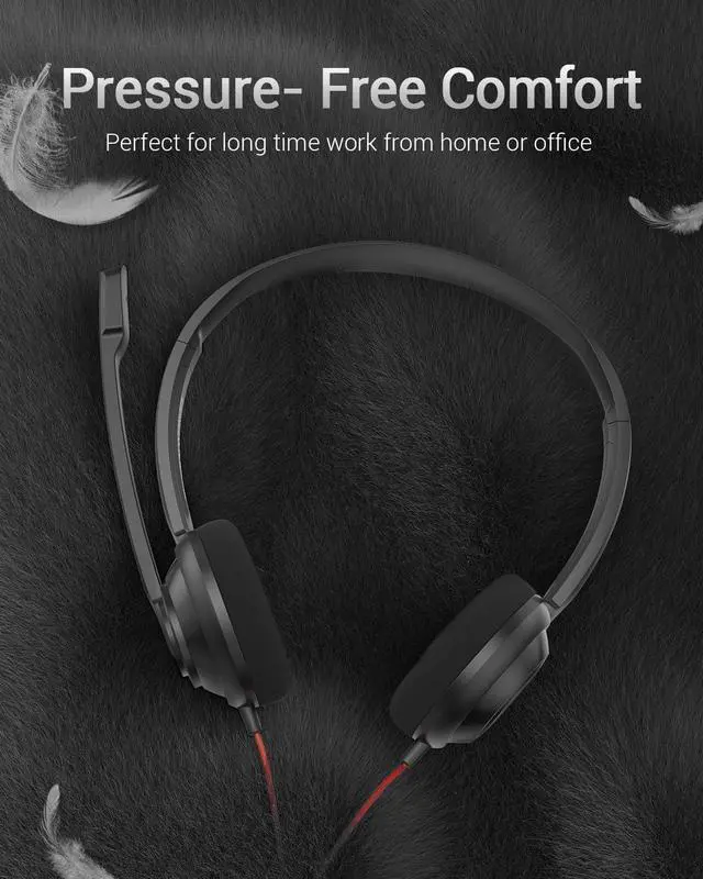 Alt view image 6 of 7 - HW02 USB Computer Headset with Clear Chat Microphone Lightweight On-Ear Wired Headset for MS Teams Skype Webinars Call Center and More (Black)