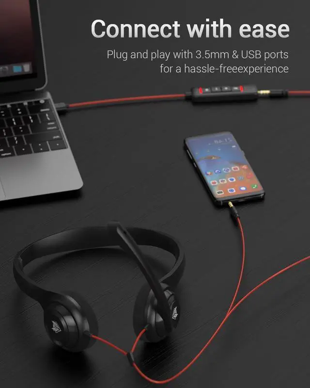 Alt view image 7 of 7 - HW02 USB Computer Headset with Clear Chat Microphone Lightweight On-Ear Wired Headset for MS Teams Skype Webinars Call Center and More (Black)