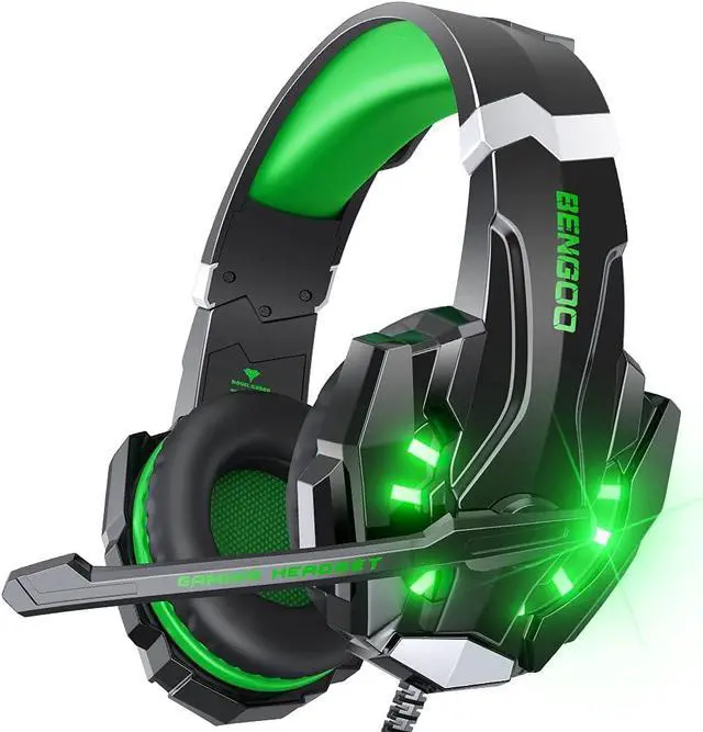 Main image of BENGOO G9000 Stereo Gaming Headset for PS4 PC Xbox One PS5 Controller, Noise Cancelling Over Ear Headphones with Mic, LED Light, Bass Surround, Soft Memory Earmuffs for Laptop Mac - Green