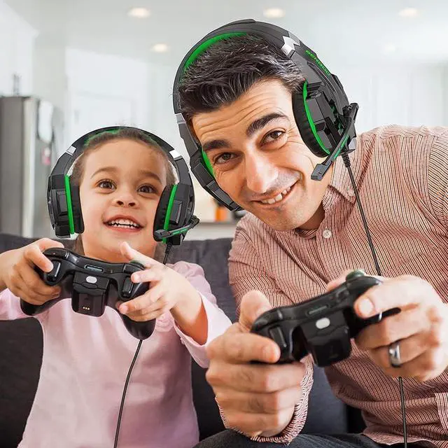 Alt view image 7 of 7 - BENGOO G9000 Stereo Gaming Headset for PS4 PC Xbox One PS5 Controller, Noise Cancelling Over Ear Headphones with Mic, LED Light, Bass Surround, Soft Memory Earmuffs for Laptop Mac - Green