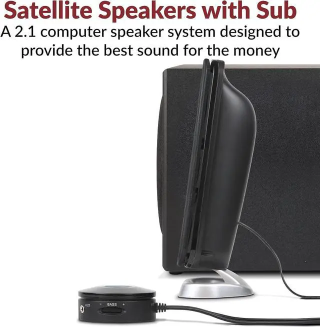 Alt view image 4 of 5 - Cyber Acoustics CA-3908 2.1 Multimedia Speaker System with Subwoofer, 92 Watts Peak Power, Deep Bass, Perfect for Music, Movies, and Games on Desktops, Laptops, Consoles