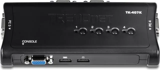 Alt view image 7 of 7 - TRENDnet 4-Port USB KVM Switch Kit, VGA and USB Connections, 2048 x 1536 Resolution, Cabling Included, Control Up to 4 Computers, Compliant with Window, Linux, and Mac OS, Black, TK-407K