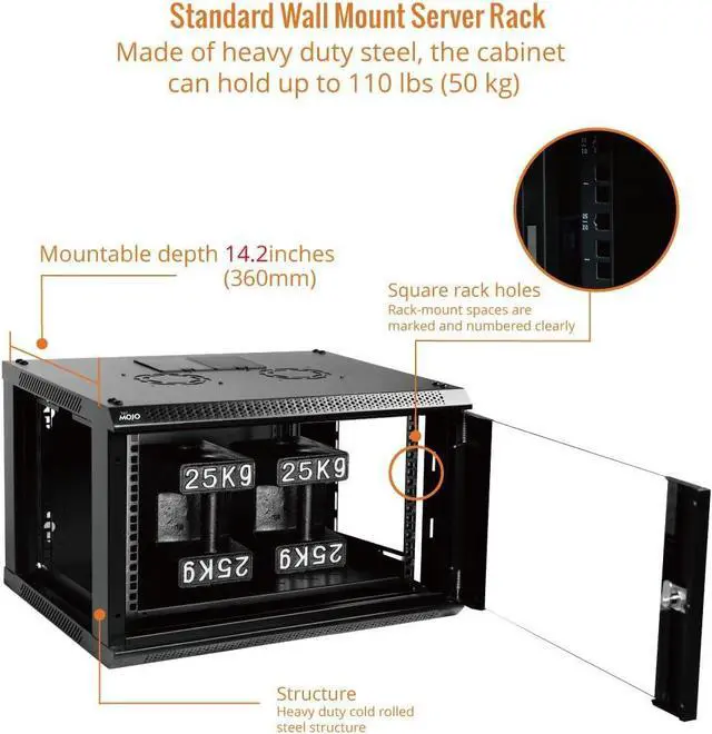 Alt view image 4 of 6 - 6U Wall Mount Server Cabinet IT Network Rack Enclosure Lockable Door and Side Panels Black,Cooling Fan,Standard Glass Door,17.7inch Depth,for 19 IT Equipment,A/V Devices