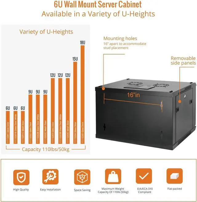 Alt view image 5 of 6 - 6U Wall Mount Server Cabinet IT Network Rack Enclosure Lockable Door and Side Panels Black,Cooling Fan,Standard Glass Door,17.7inch Depth,for 19 IT Equipment,A/V Devices