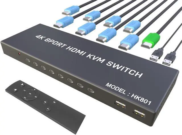 Main image of KVM Switch HDMI 8 Port - HDMI Switch with Remote- USB Switch Selector for 8 Computers Share Keyboard Mouse Printer,Flash Drive,HD Monitor, Support 4K@30Hz, 8 HDMI KVM Cables 1 Remote Included