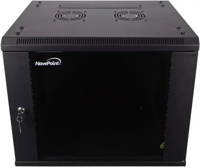 Main image of NavePoint 9U Server Cabinet Wall Mount Rack Enclosure Includes 2 Fans, Locking Glass Door, Removable Side Panels  9U Network Cabinet 17.7 Deep, 19 Inch Server Rack for IT and A/V Equipment