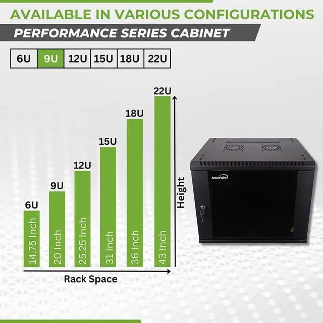 Alt view image 3 of 6 - NavePoint 9U Server Cabinet Wall Mount Rack Enclosure Includes 2 Fans, Locking Glass Door, Removable Side Panels  9U Network Cabinet 17.7 Deep, 19 Inch Server Rack for IT and A/V Equipment