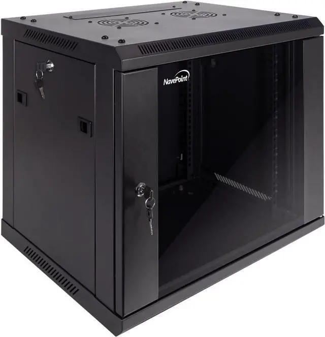 Alt view image 5 of 6 - NavePoint 9U Server Cabinet Wall Mount Rack Enclosure Includes 2 Fans, Locking Glass Door, Removable Side Panels  9U Network Cabinet 17.7 Deep, 19 Inch Server Rack for IT and A/V Equipment